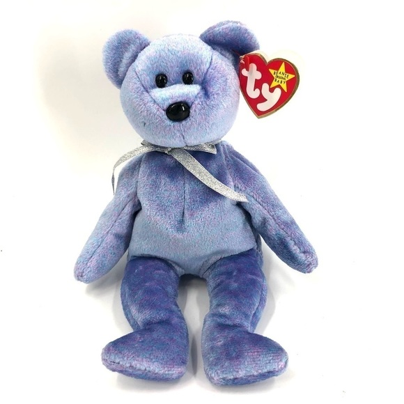 Vintage 1999 Retired Ty Beanie Baby Clubby 2 Bear Purple Blue Silver Bow Rare - Picture 1 of 11